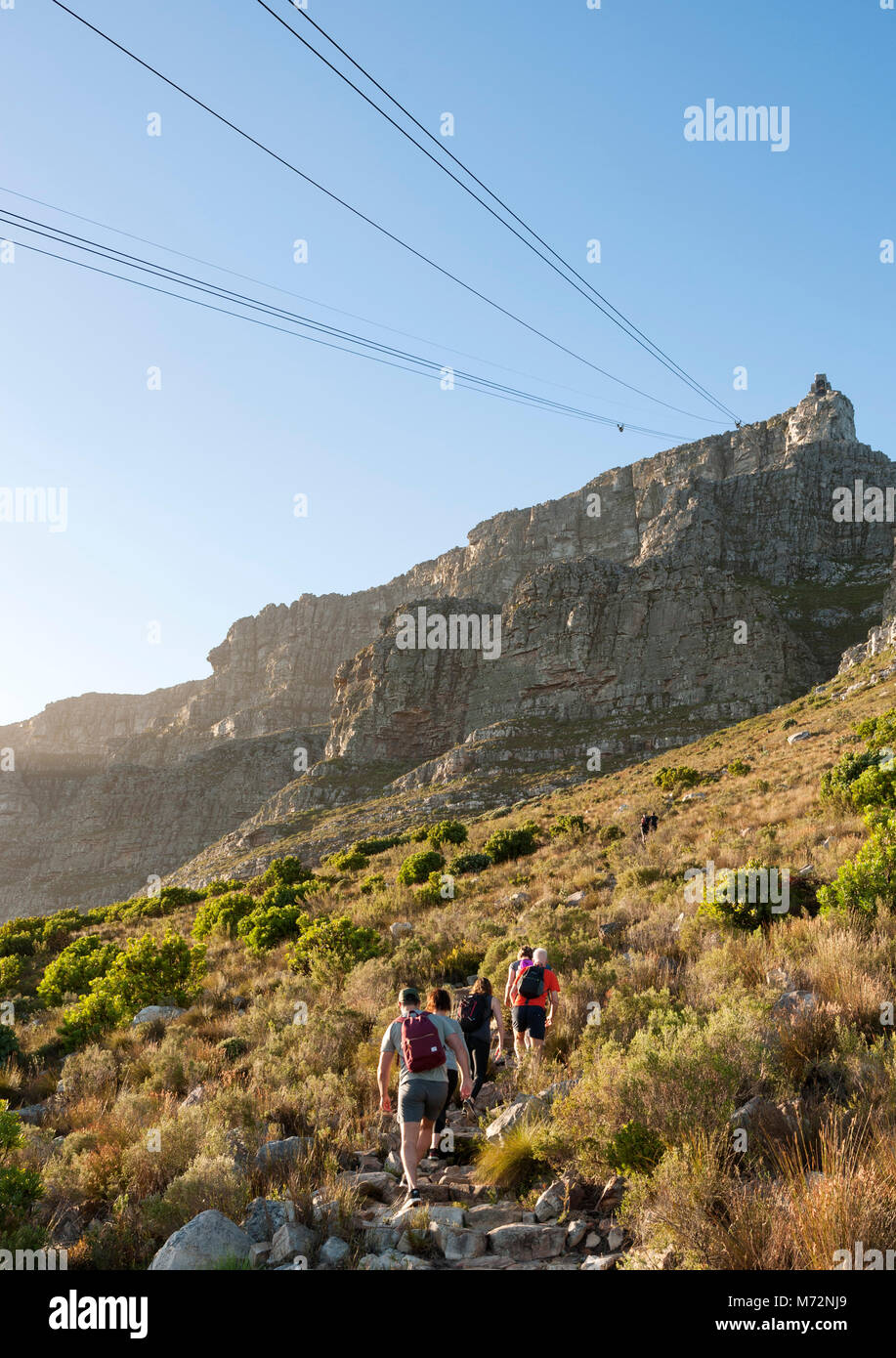 Gli escursionisti in India Venster percorso escursionistico sulla Table Mountain a Cape Town. Foto Stock