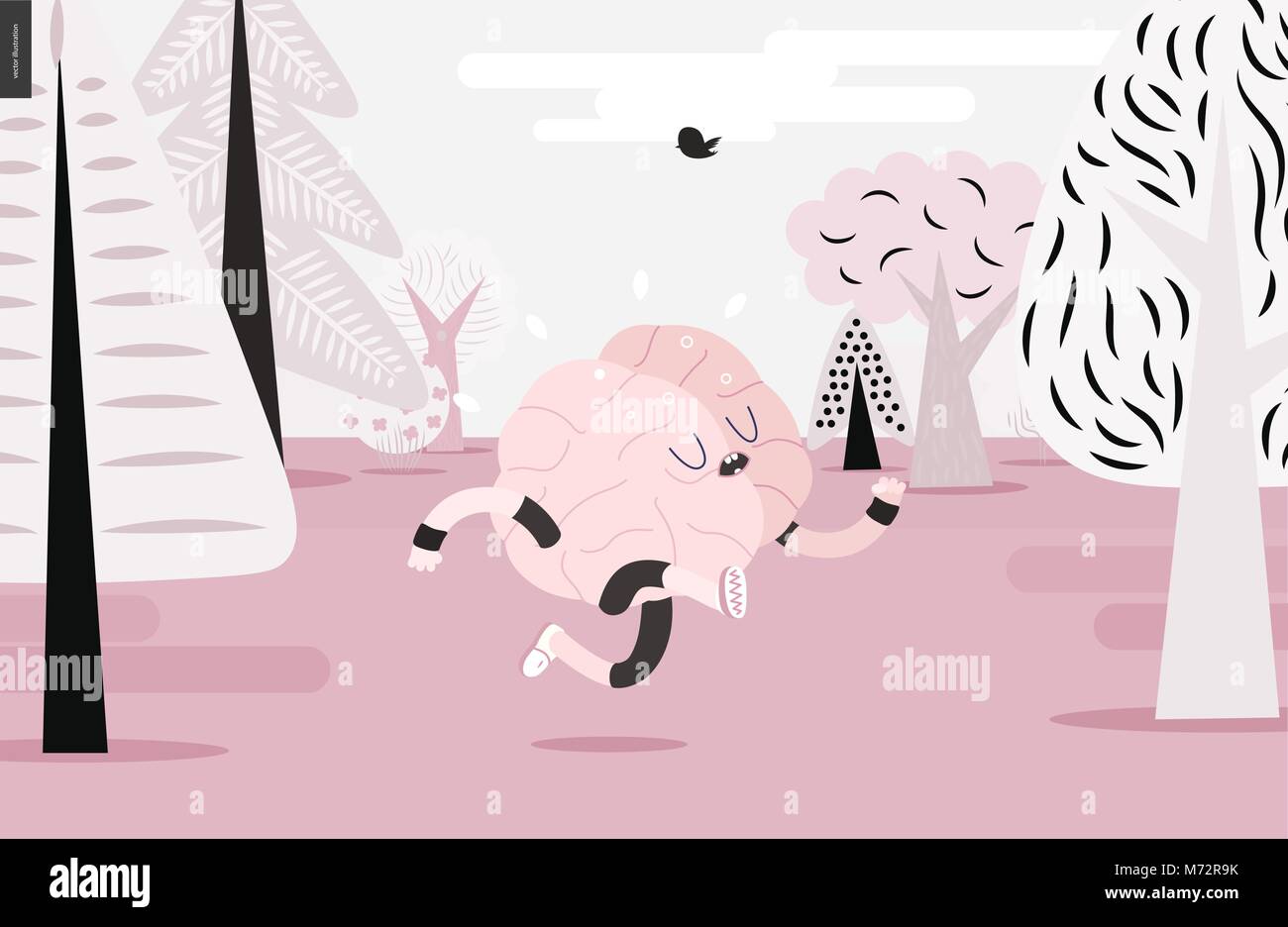 Cervello in esecuzione nella foresta, versione rosa Illustrazione Vettoriale