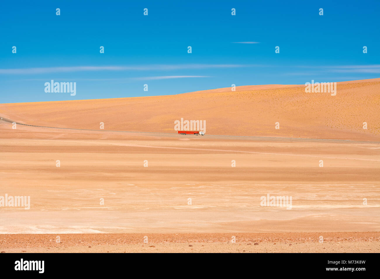 Carrello sul deserto sulla strada di Paso Jama (frontiera con l'Argentina) nel Altiplano (alto altopiano andino) a un'altitudine di 4200m, il deserto di Atacama, C Foto Stock
