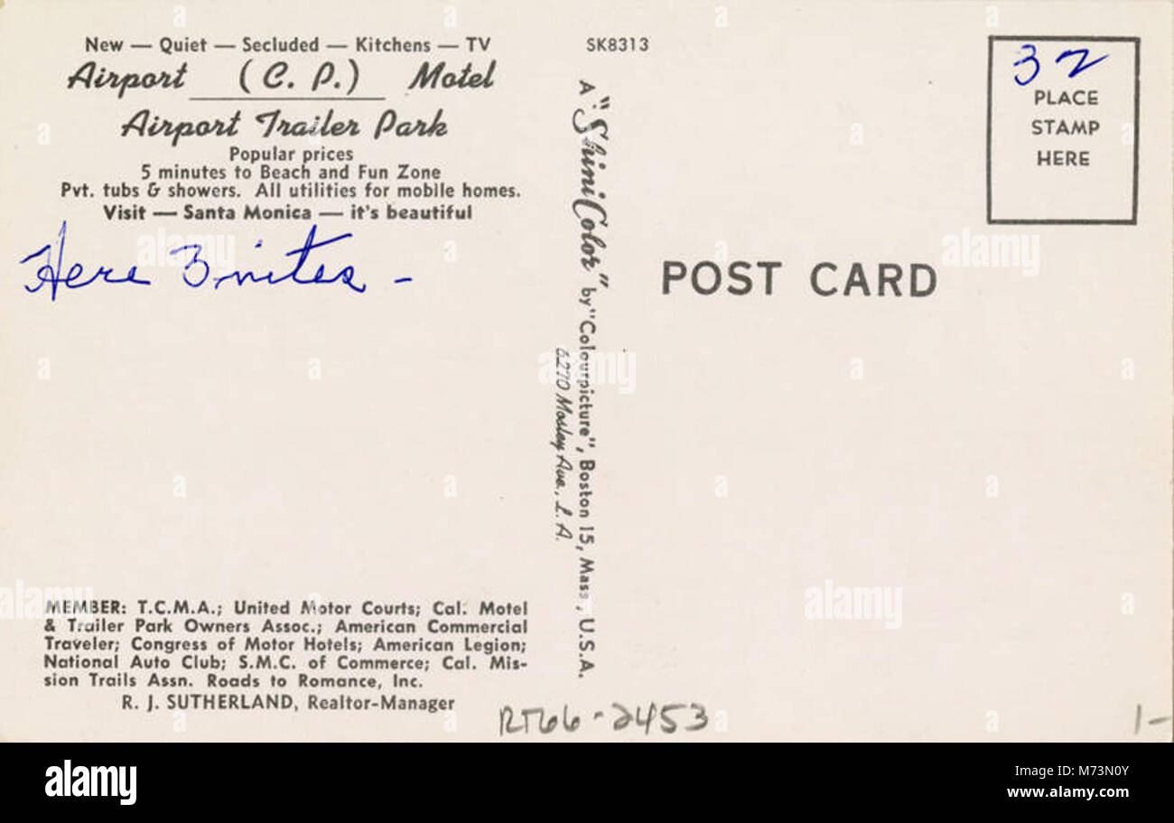 L'Airport Motel and Trailer Park, gestito da R.J. Sutherland, un'azienda locale nel settore dell'aviazione e degli alloggi. Foto Stock
