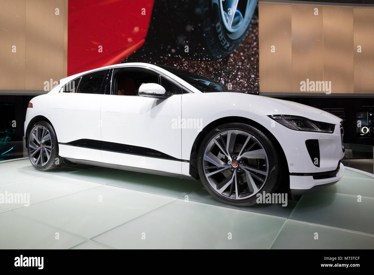 Geneve, Svizzera. 6 Marzo, 2018. Jaguar I-ritmo elettrico auto SUV presentati al 88th Geneva International Motor Show. Credito: JLBvdWOLF/Alamy Live News Foto Stock