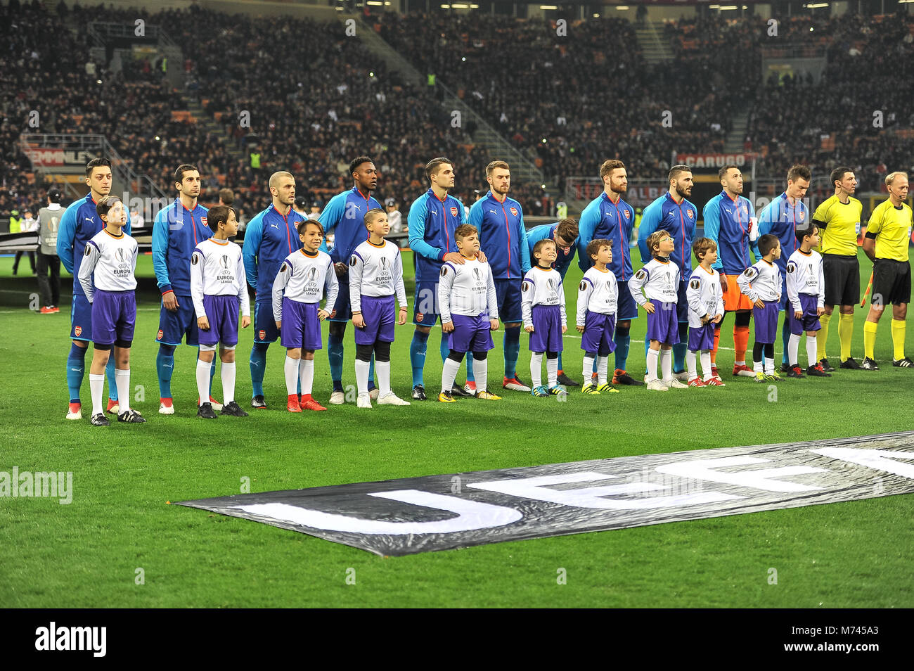 Milano, Italia. 8 Marzo, 2018. Arsenal FC durante la partita UEFA Europa League tra Milan e Arsenal FCat Meazza. 8 Mars 2018 Credit: FABIO PETROSINO/Alamy Live News Foto Stock