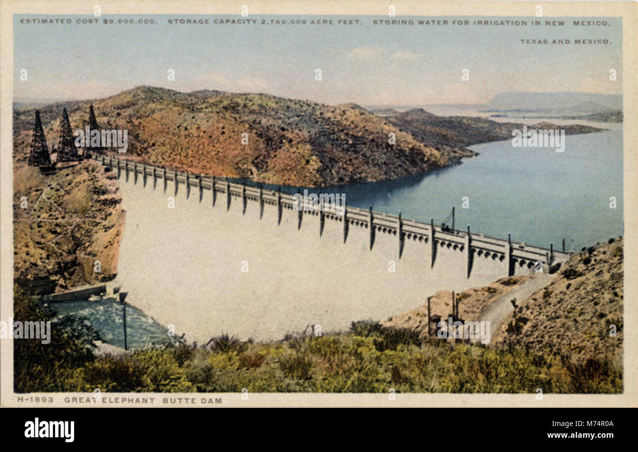 Grande Elephant Butte Dam, immagazzinare acqua per irrigazione nel Nuovo Messico e Texas e Messico (BNI 21373) Foto Stock