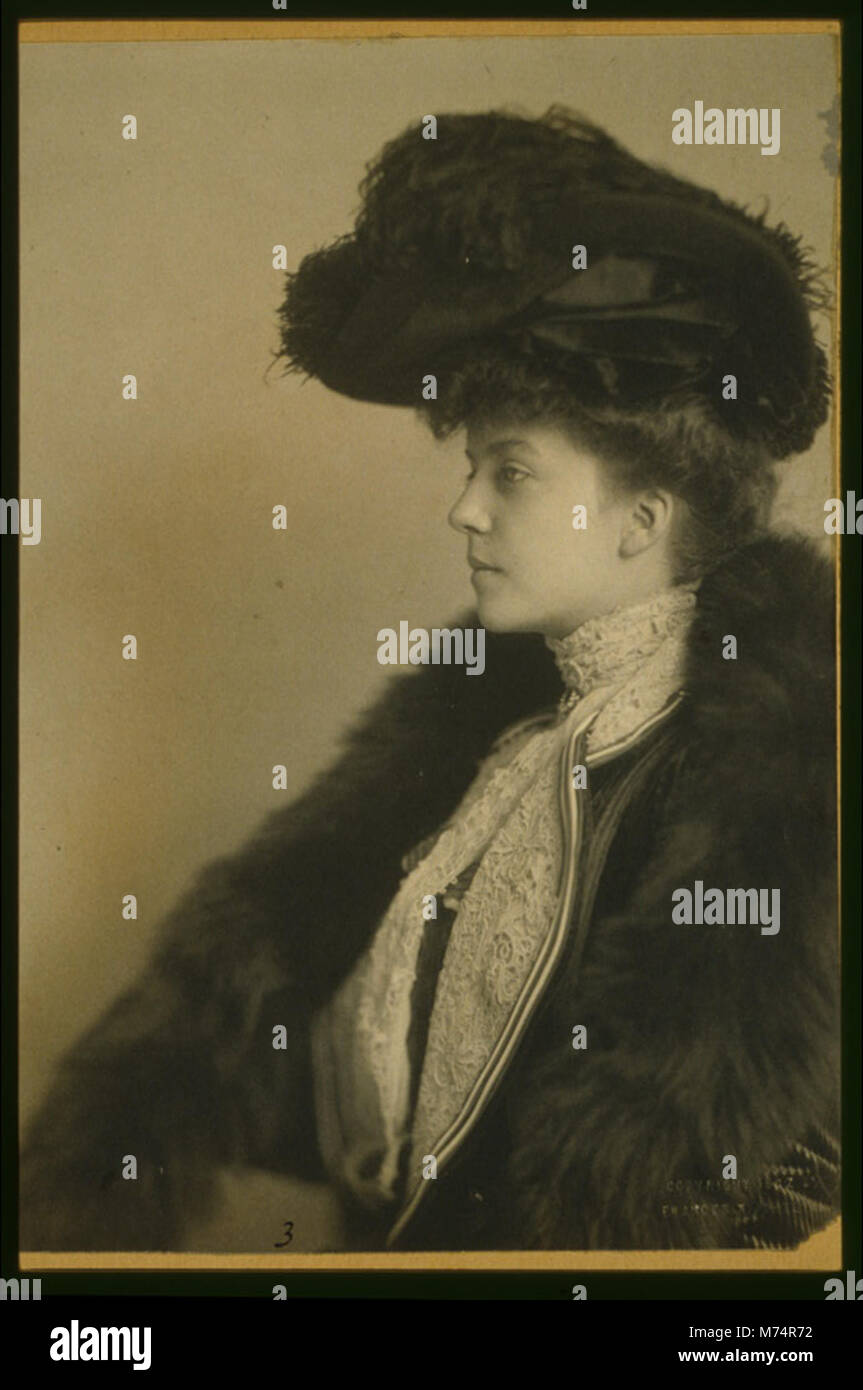 Alice Roosevelt Longworth, mezza lunghezza ritratto, indossando un cappello e pelliccia, seduto, rivolto verso sinistra LCCN2001697083 Foto Stock