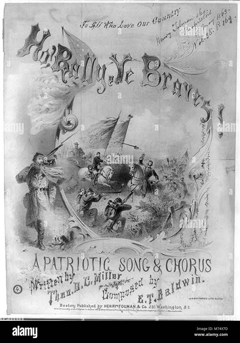Questa è una canzone patriottica e un coro intitolato "ho! Rally ye braves!’, scritto per incoraggiare il sostegno durante i periodi di guerra o conflitto. La canzone incarna un appello all'unità e al coraggio di fronte alle avversità, invocando temi di patriottismo. Foto Stock