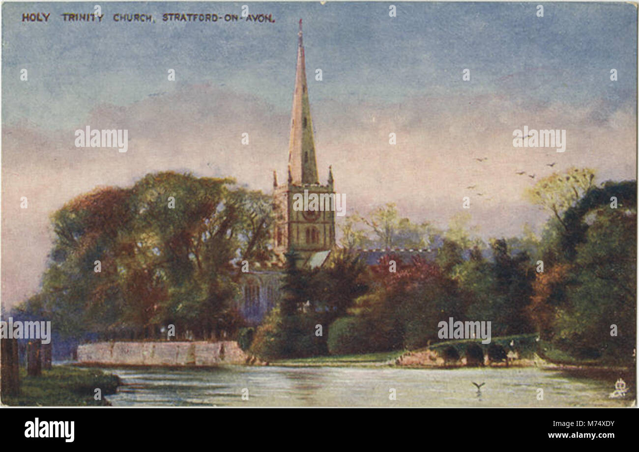 Un'immagine storica della chiesa della Santissima Trinità a Stratford-upon-Avon, rinomata per il suo significato culturale e i legami con William Shakespeare. Foto Stock