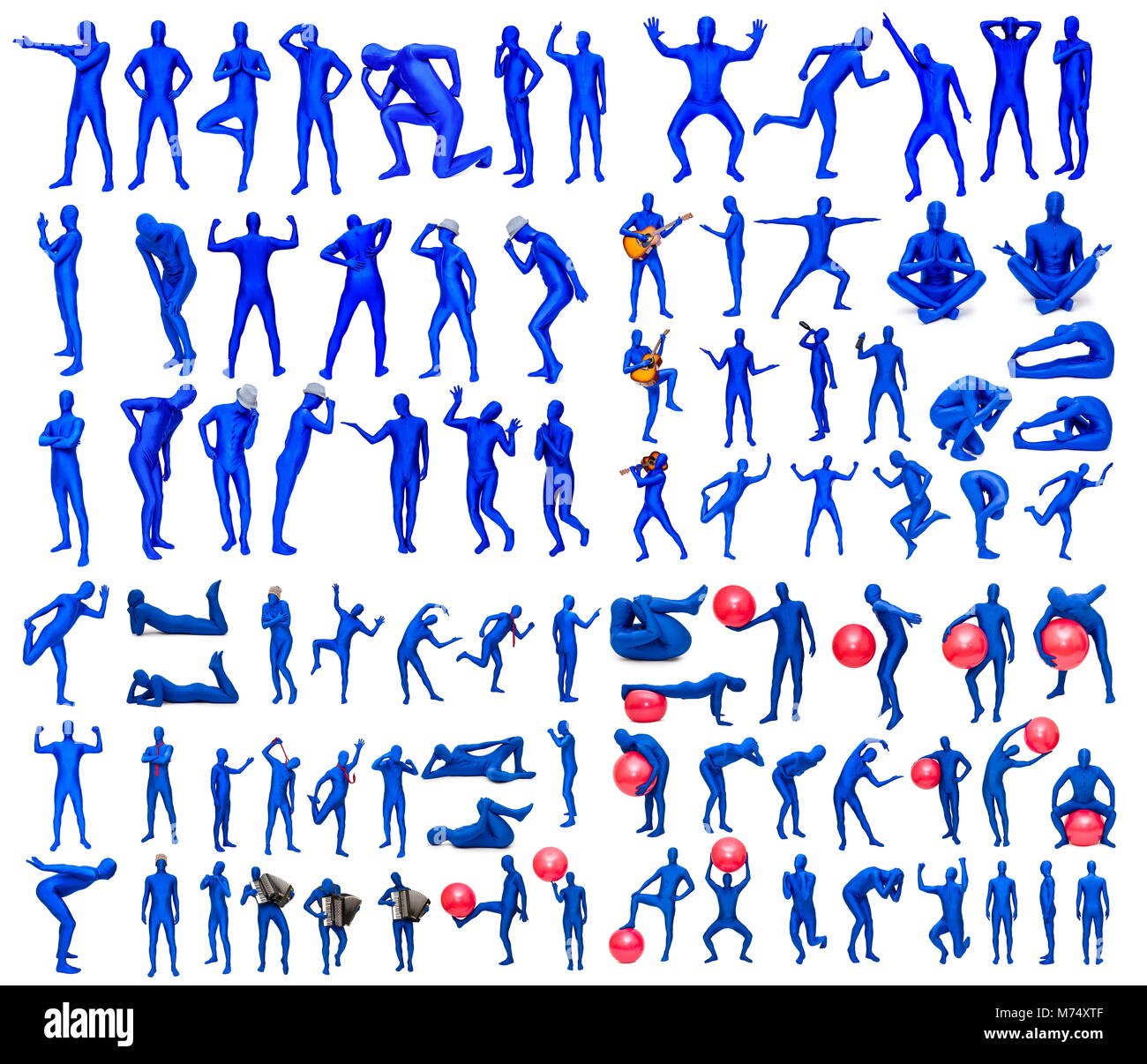 Set di uomo in costume blu in pose diverse Foto Stock
