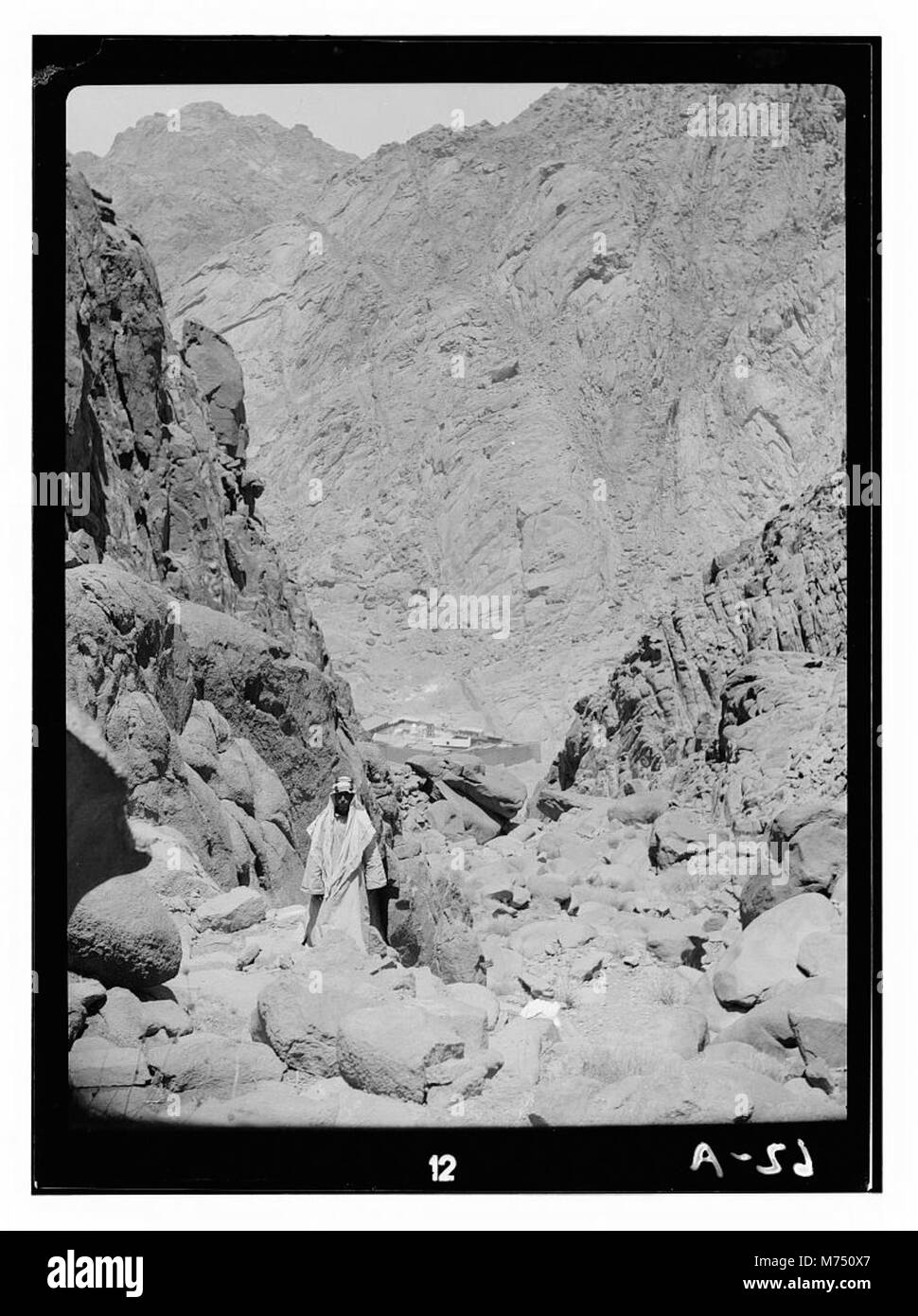 Questa immagine cattura una scena dalla penisola del Sinai, conosciuta per il suo significato storico e il paesaggio unico. La fotografia evidenzia il terreno desertico e le caratteristiche geografiche di questa regione del Medio Oriente. Foto Stock