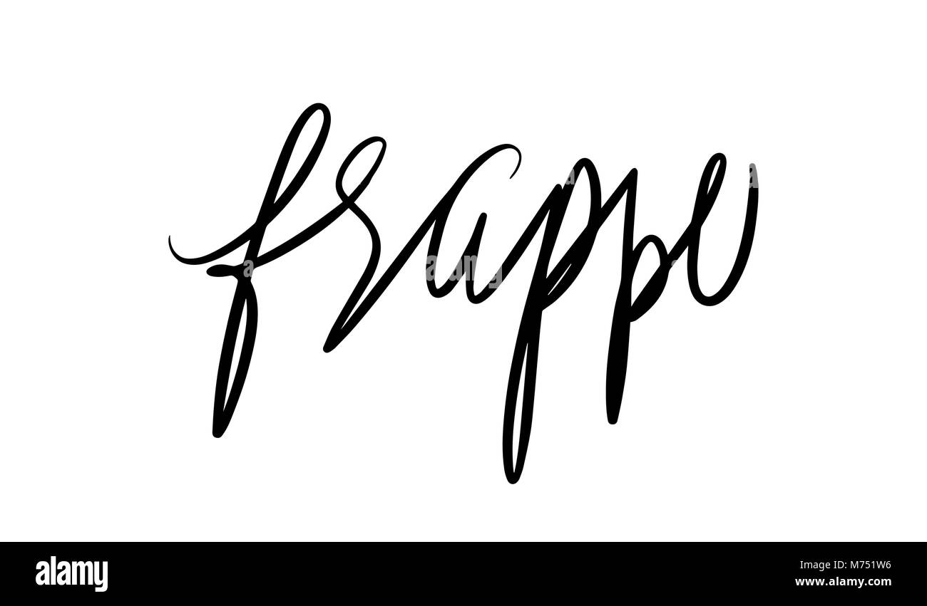 Frappé lettering. Illustrazione Vettoriale di caratteri scritti a mano. Gli elementi del vettore per un coffee shop, mercato, design cafe, il ristorante menu e ricette. Illustrazione Vettoriale