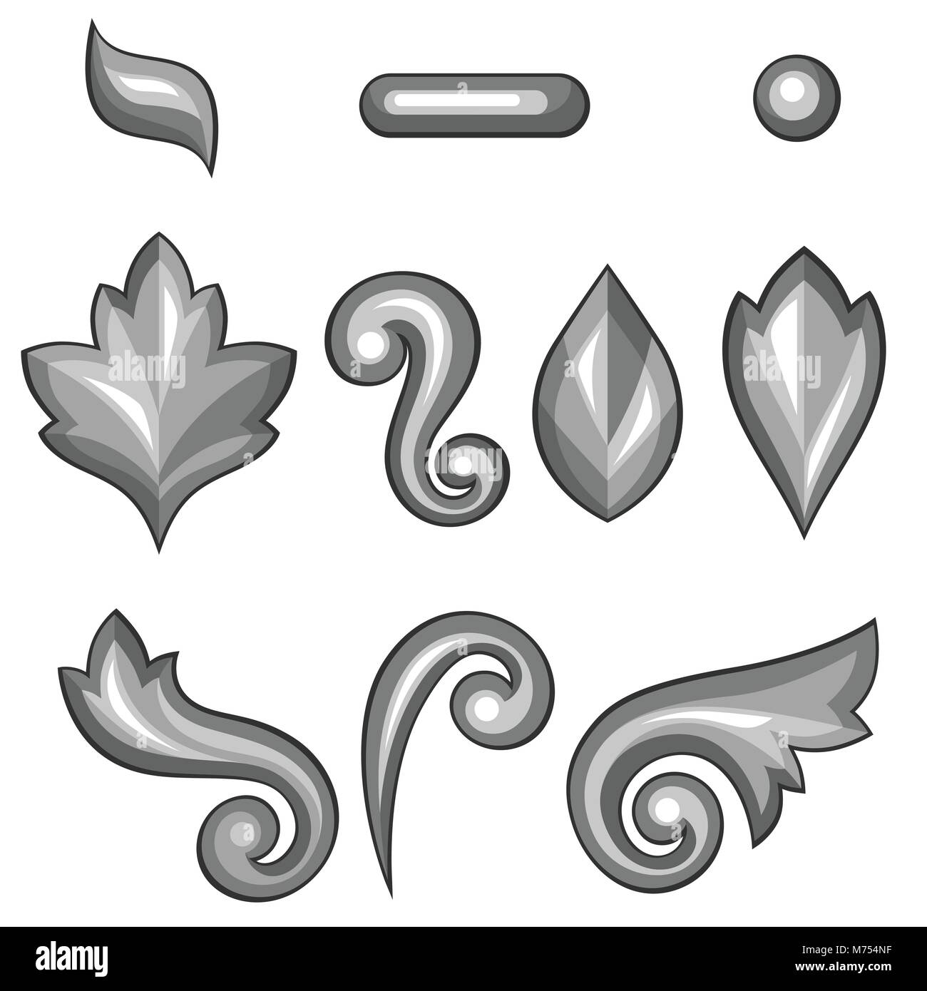 Set di barocco floreale ornamentali elementi in argento Illustrazione Vettoriale