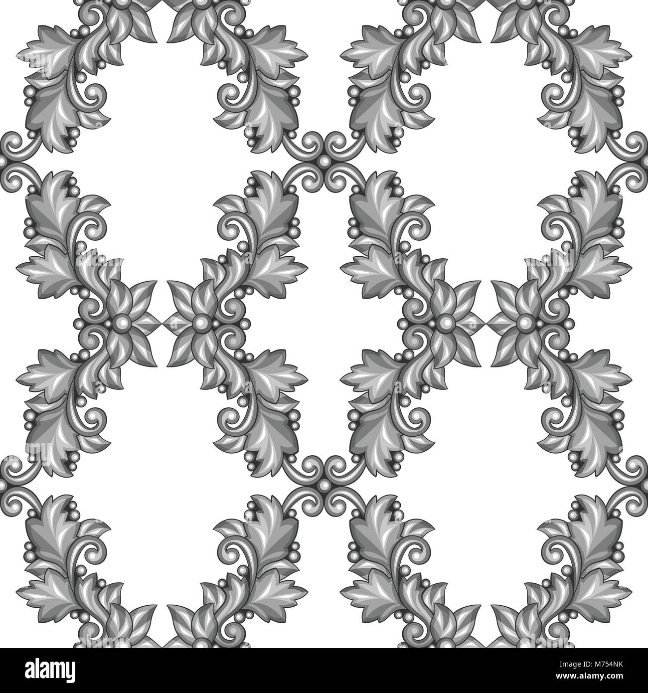 Modello senza soluzione di continuità con il barocco floreale ornamentali elementi in argento Illustrazione Vettoriale
