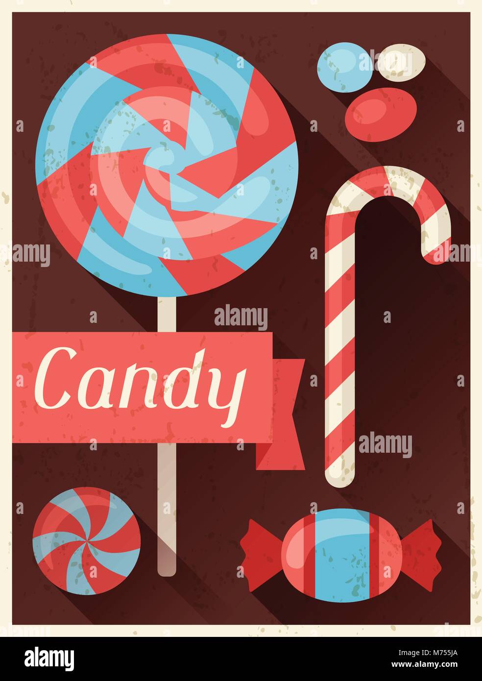 Candy retrò sfondo poster design in stile piatto Illustrazione Vettoriale