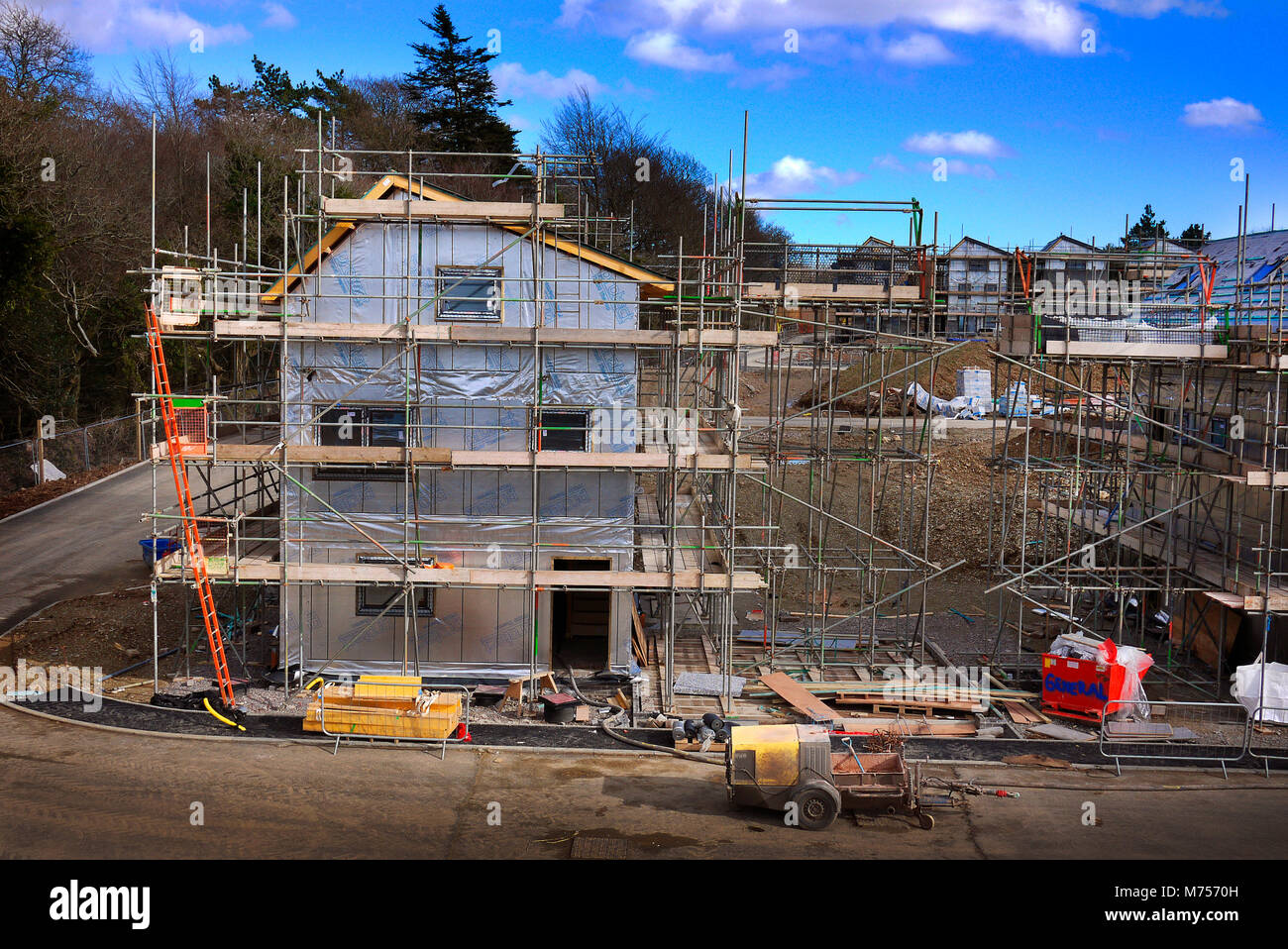 Nuove case / case in costruzione nell'area Roborough di Plymouth, UK. Foto Stock