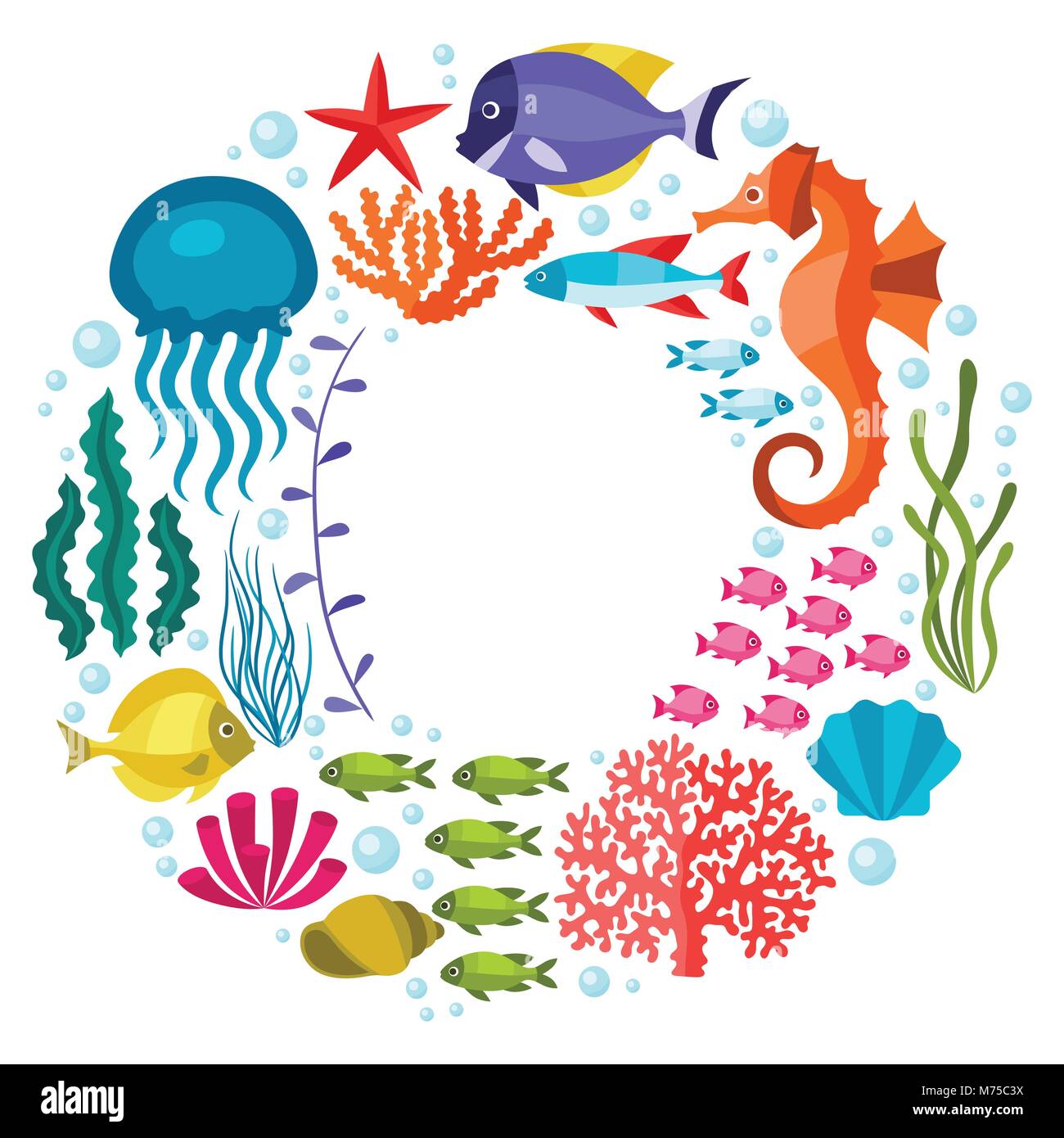 La vita marina di background design con animali marini Illustrazione Vettoriale