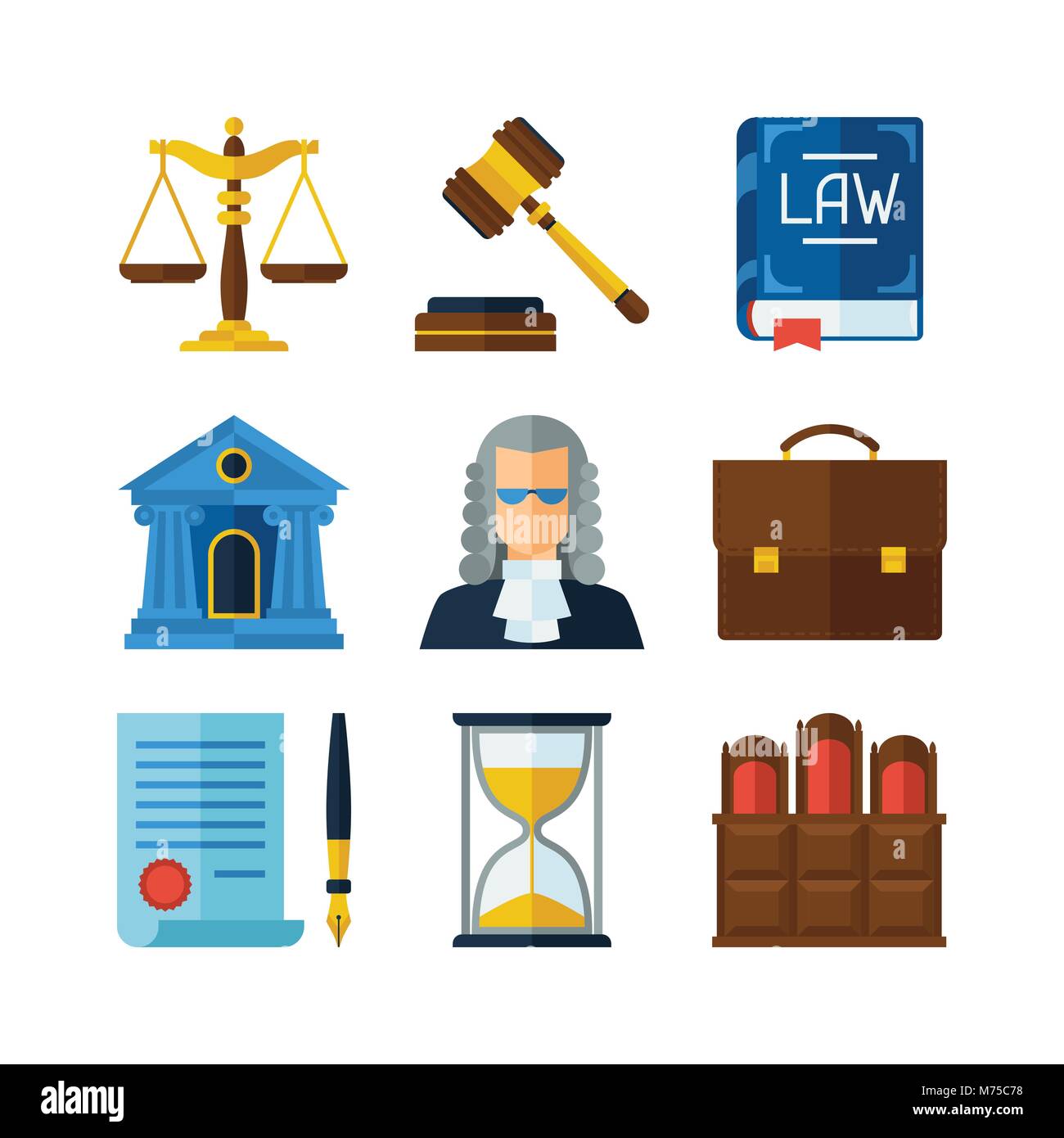 Legge set di icone in flat uno stile di design Illustrazione Vettoriale