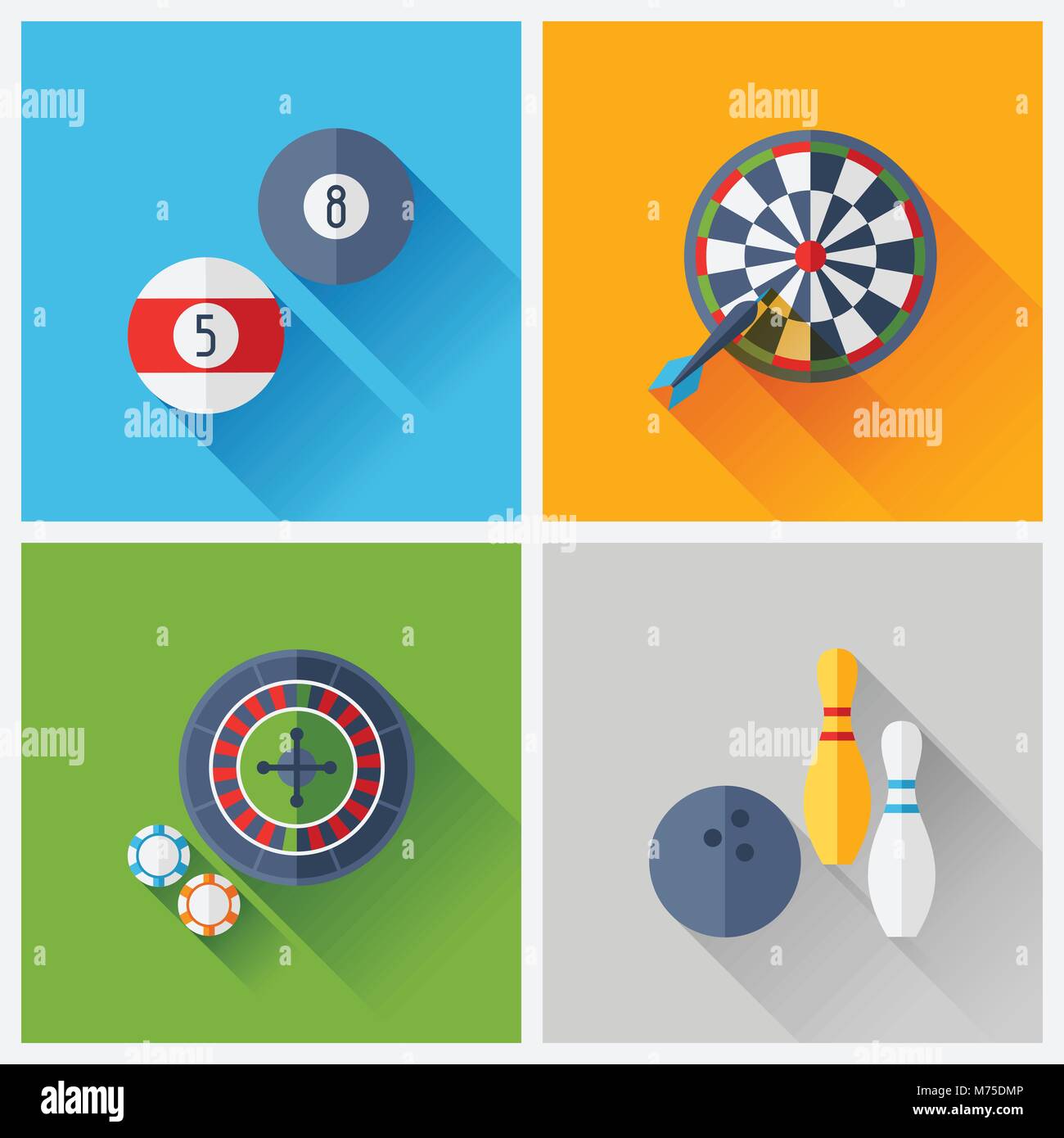 Set di icone di gioco nella piana di stile design. Illustrazione Vettoriale