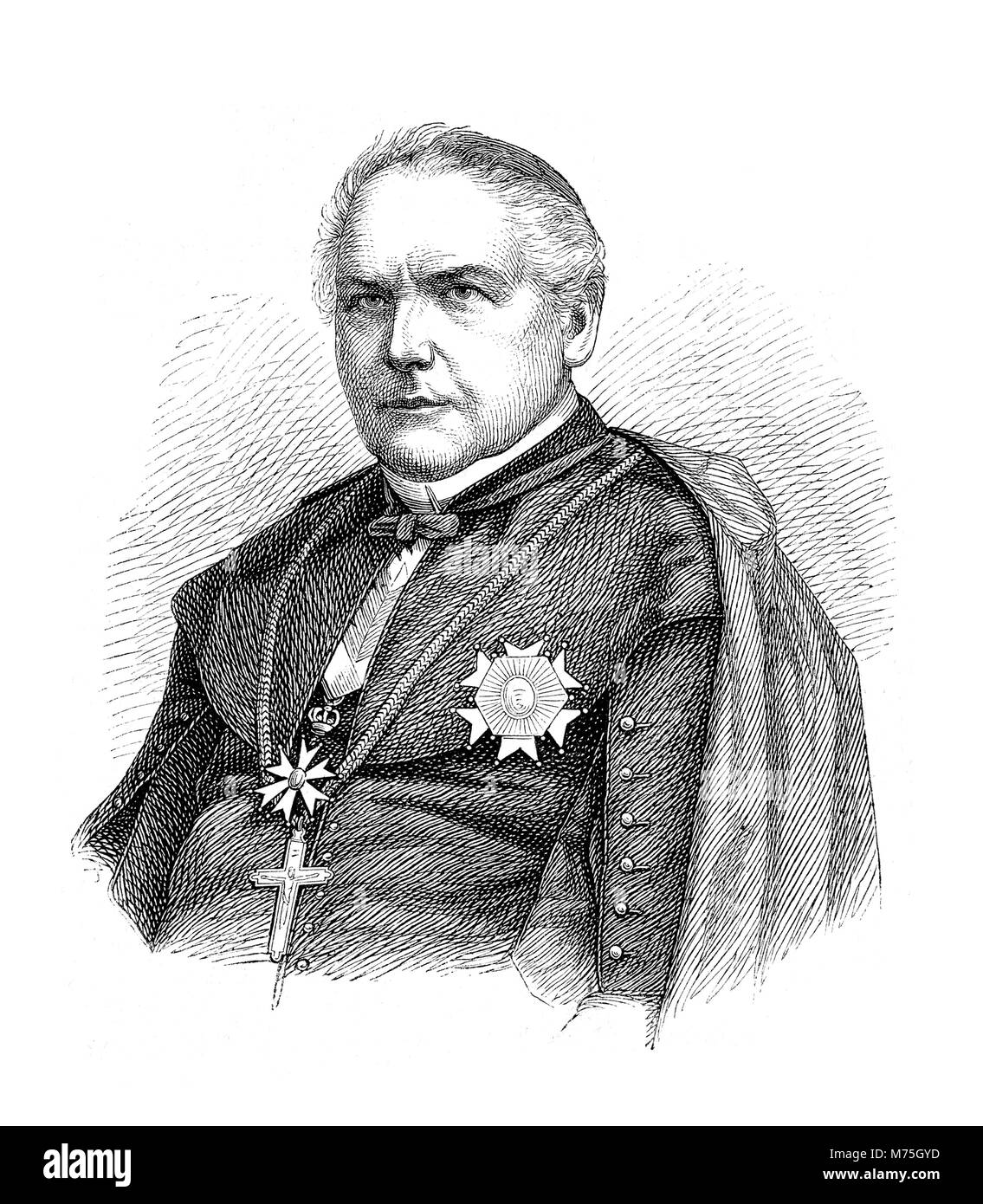 Vintage ritratto inciso di Maximilian Joseph von Tarnóczy Austrian cardinale e arcivescovo di Salisburgo, XIX secolo Foto Stock