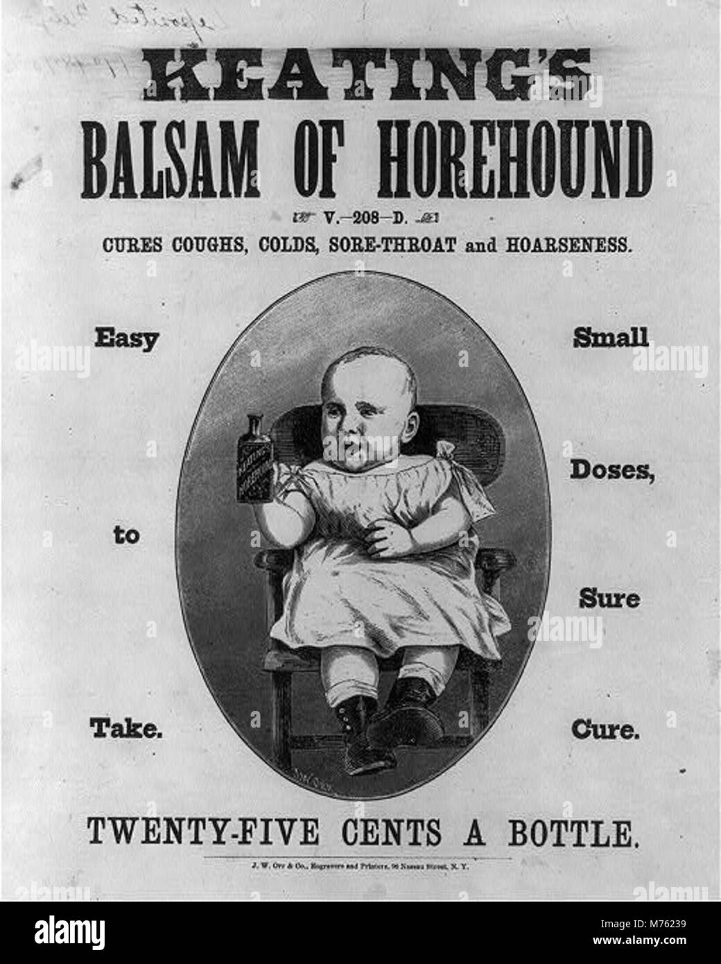 Una pubblicità vintage per Keating's Balsam of Horehound, un medicinale, comunemente usato durante la fine del XIX e l'inizio del XX secolo per curare tosse e disturbi respiratori. Foto Stock