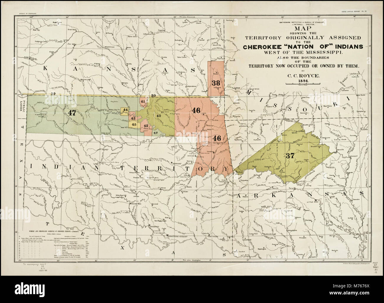 Mappa dell'ex territorio originariamente assegnati alla nazione Cherokee di indiani a ovest del... (Bni 15530) Foto Stock