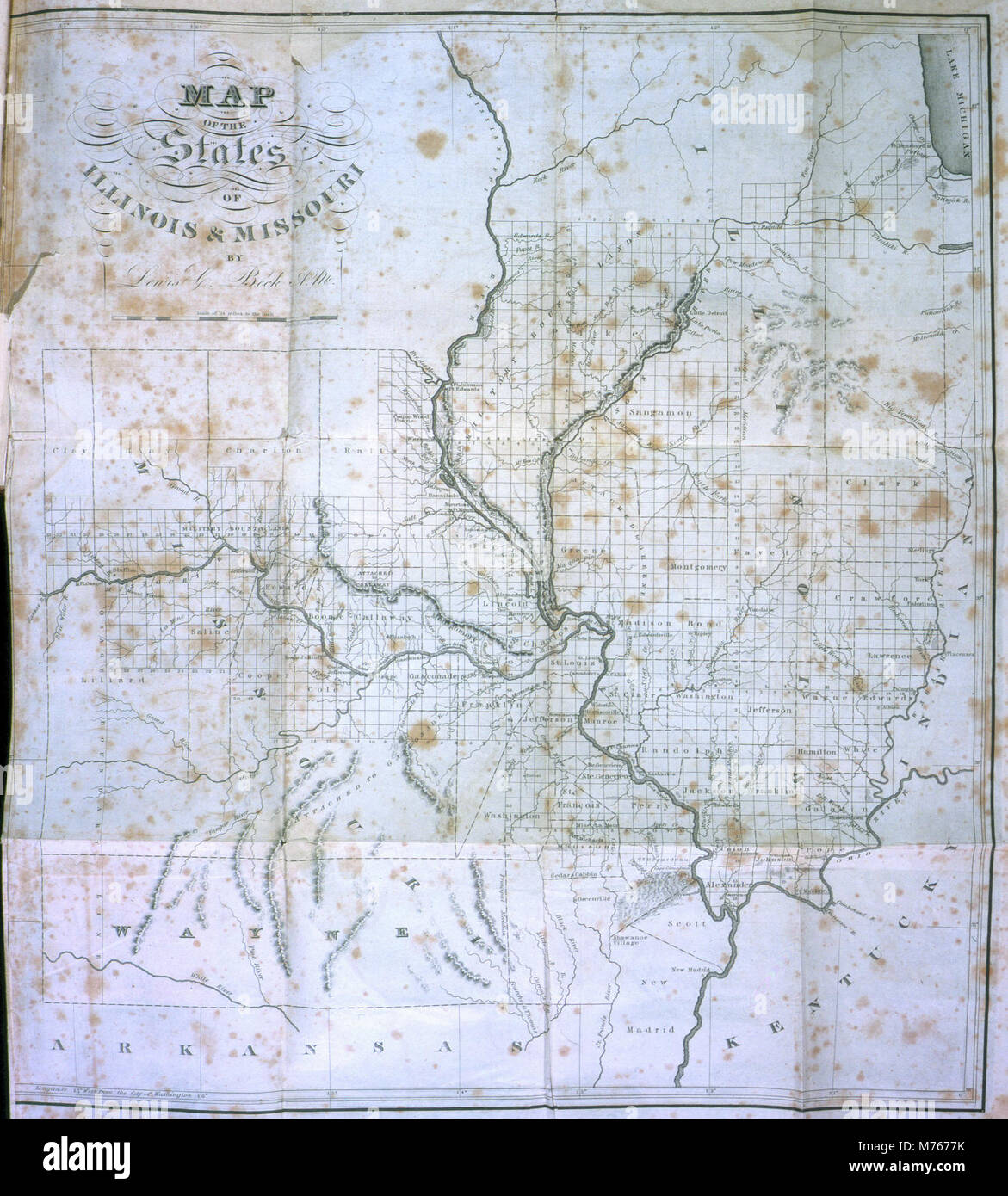 Una mappa storica che mostra gli stati dell'Illinois e del Missouri, offrendo una panoramica geografica della regione durante il periodo specificato. Foto Stock