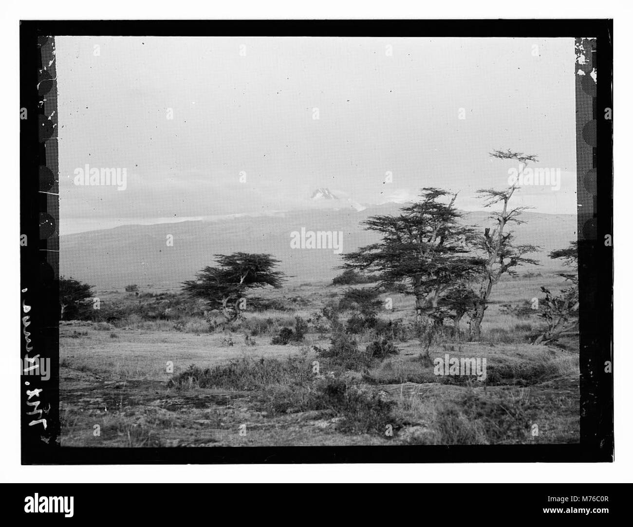 Una fotografia panoramica del Monte Kenya, con le sue maestose vette e il paesaggio circostante. Situata in Kenya, questa montagna è conosciuta per la sua incredibile bellezza e la sua biodiversità. Foto Stock