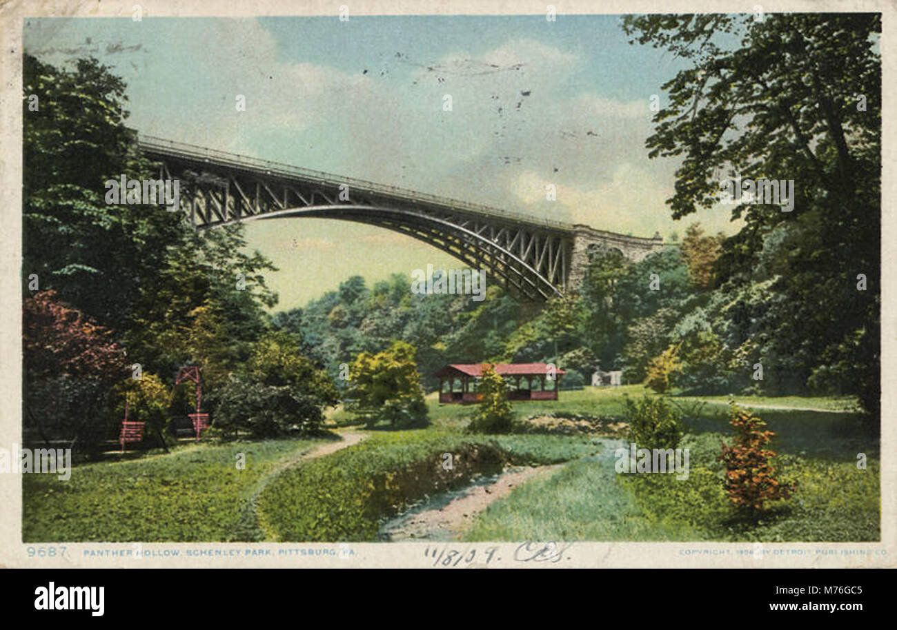 Una fotografia raffigurante Panther Hollow a Schenley Park, Pittsburgh, che mostra il paesaggio naturale e gli spazi ricreativi di questo parco urbano. Foto Stock