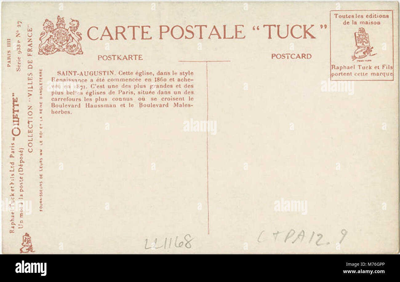Questa fotografia raffigura la chiesa di Saint-Augustin a Parigi, nota per il suo stile architettonico distintivo, caratterizzato da una miscela di elementi bizantini e romanici, situata nell'VIII arrondissement. Foto Stock