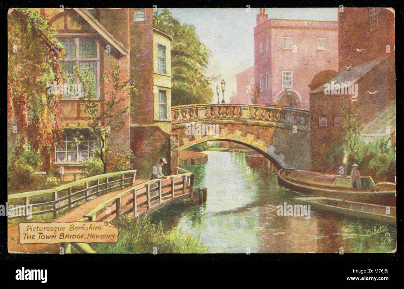Una vista panoramica del Town Bridge a Newbury, Berkshire, che mostra la bellezza naturale e il significato storico della zona. Foto Stock