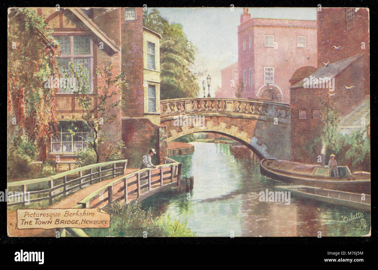 Questa immagine mostra il pittoresco Town Bridge a Newbury, Berkshire, catturando il fascino e l'attrattiva storica dell'architettura e della bellezza naturale della regione. Foto Stock