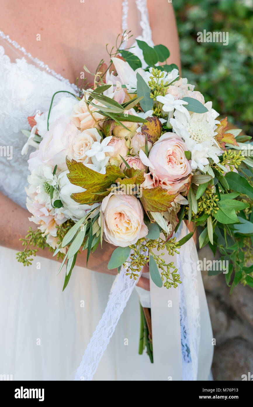 Bouquet della sposa ad un matrimonio Foto Stock