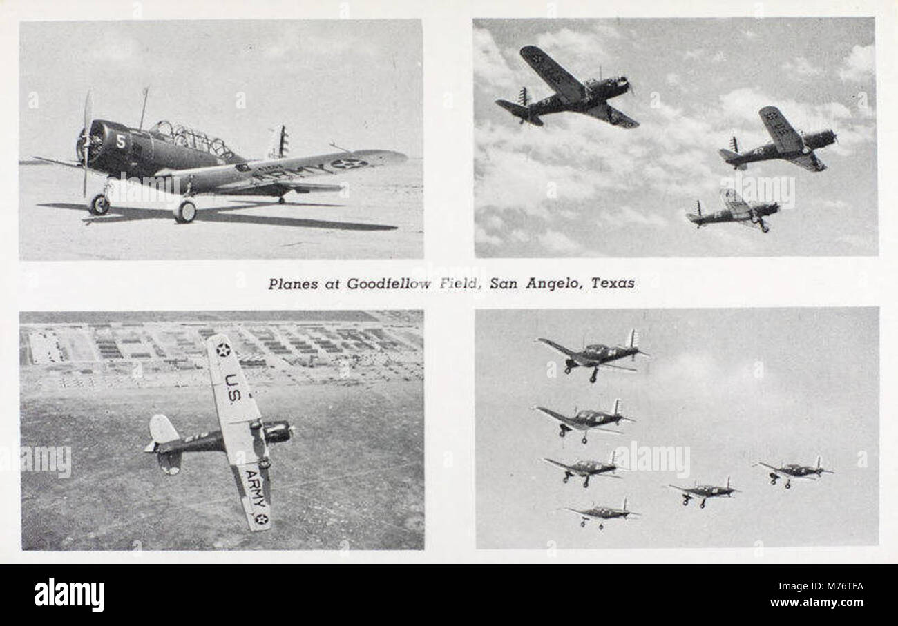 Questa immagine mostra gli aerei stazionati al Goodfellow Field di San Angelo, Texas, un'importante base dell'aeronautica militare statunitense. Il campo ha una ricca storia nella formazione dell'aviazione militare. Foto Stock
