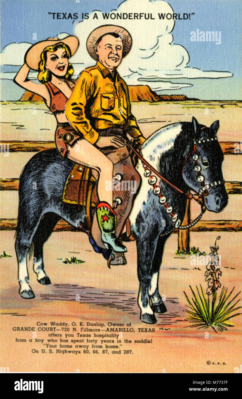 Il Texas è un mondo meraviglioso, mucca, Waddy O.K. Dunlap, proprietario della grande corte, 720 N. Fillmore,... (Bni 7986) Foto Stock