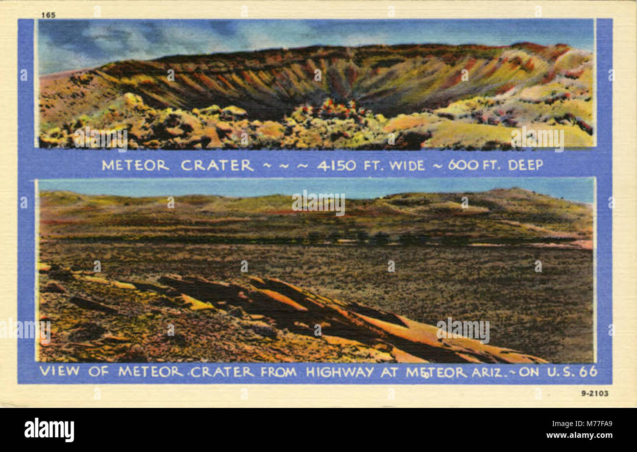 Questa immagine raffigura il cratere meteoritico vicino a Winslow, Arizona, un sito geologico significativo formato da un impatto meteoritico oltre 50.000 anni fa, e uno dei crateri meglio conservati al mondo. Foto Stock