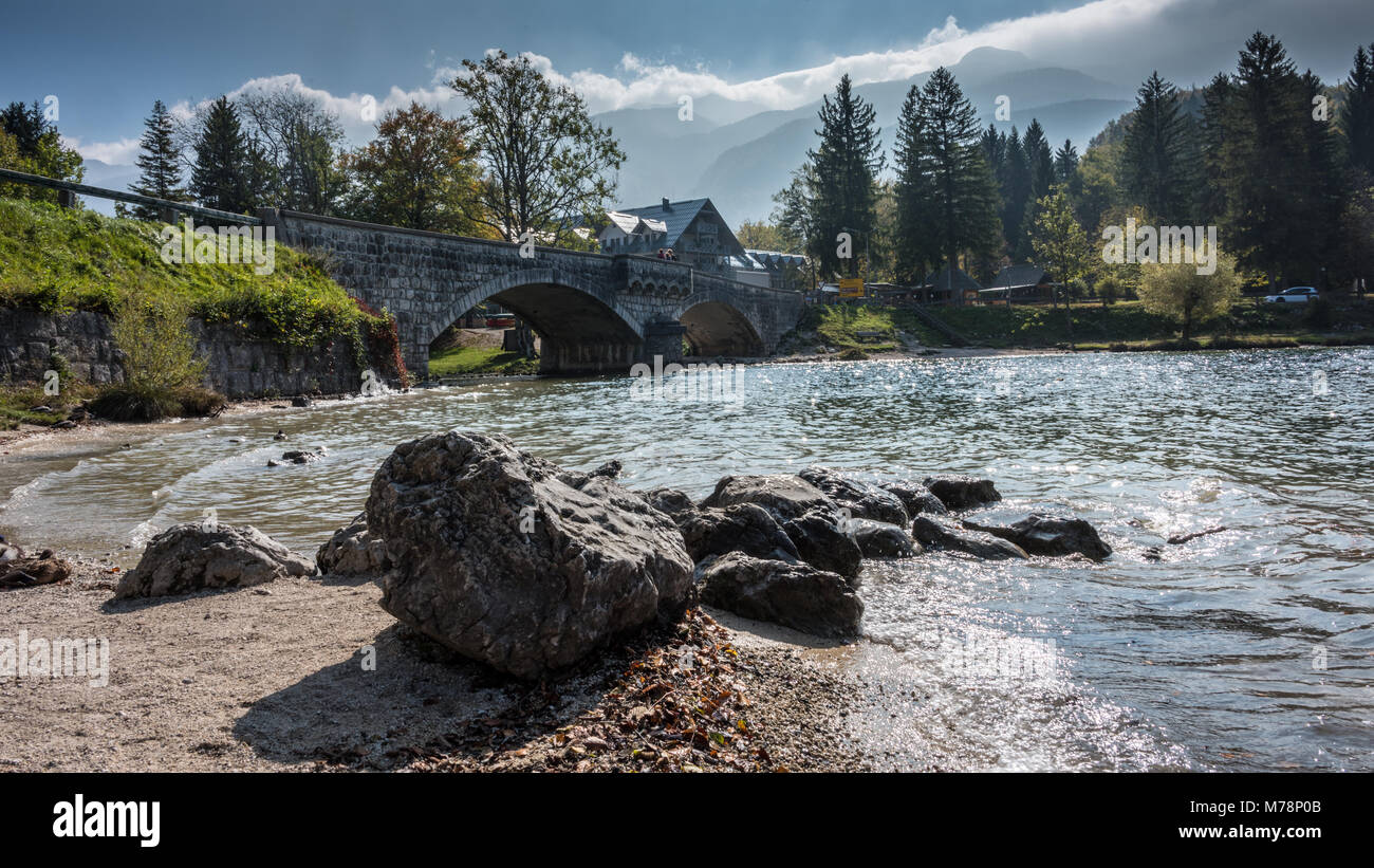 Il lago di Bohinj, Slovenia Foto Stock