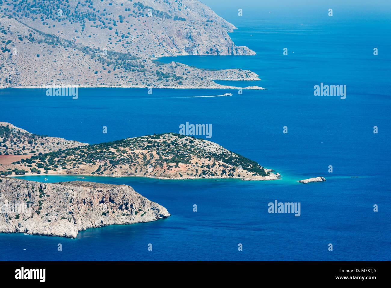 Immagine aerea del Dodecaneso orientale delle isole greche Koulondros, Seskli e Xisos nel Mare Mediterraneo Foto Stock