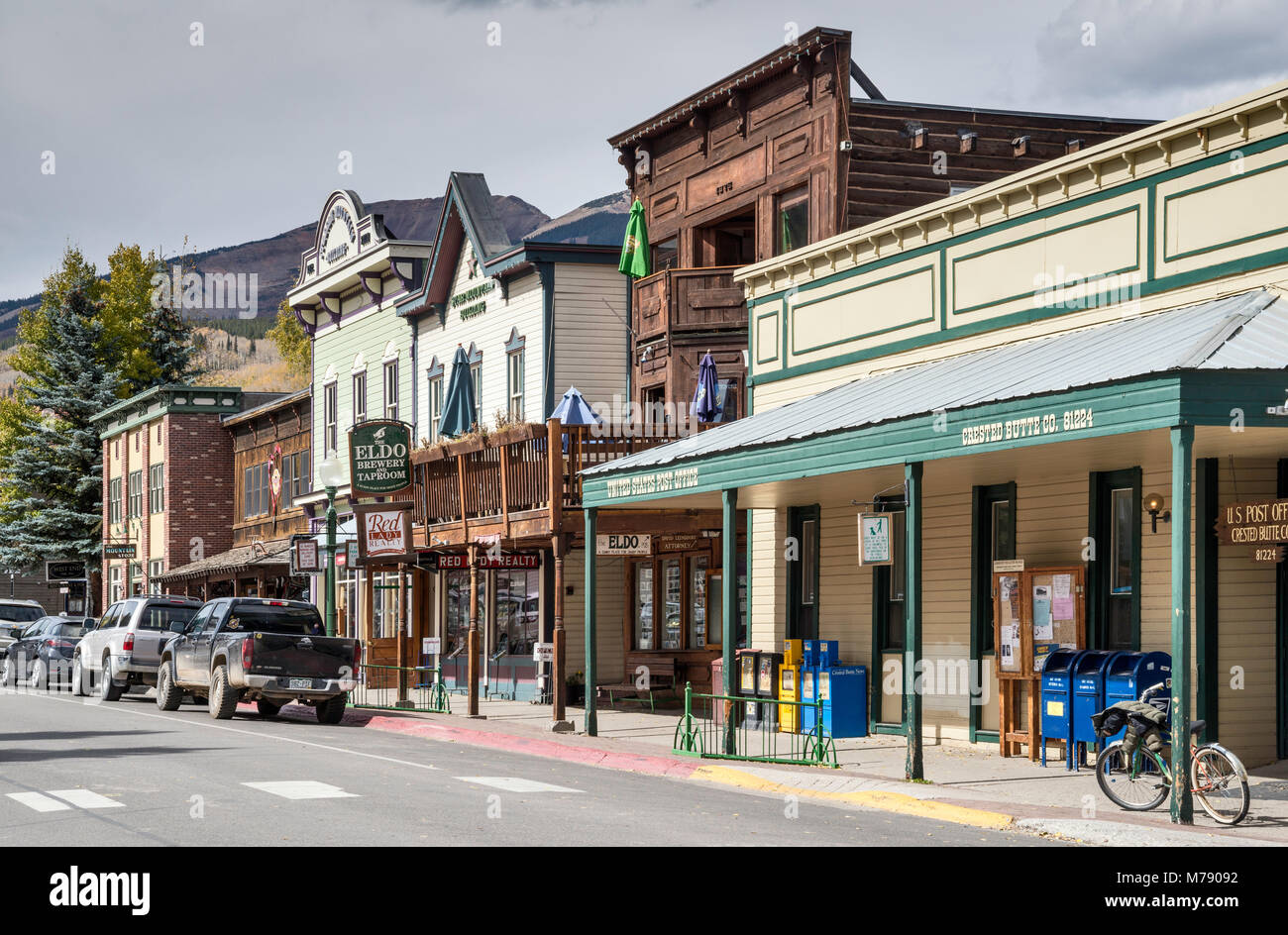 Negozi a Elk Avenue in Crested Butte, Colorado, STATI UNITI D'AMERICA Foto Stock