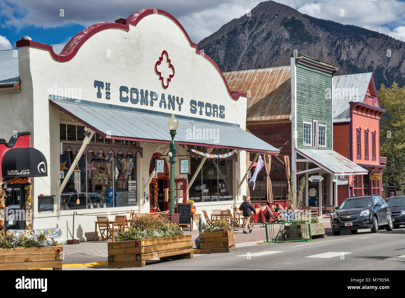 Negozi a Elk Avenue in Crested Butte, Colorado, STATI UNITI D'AMERICA Foto Stock