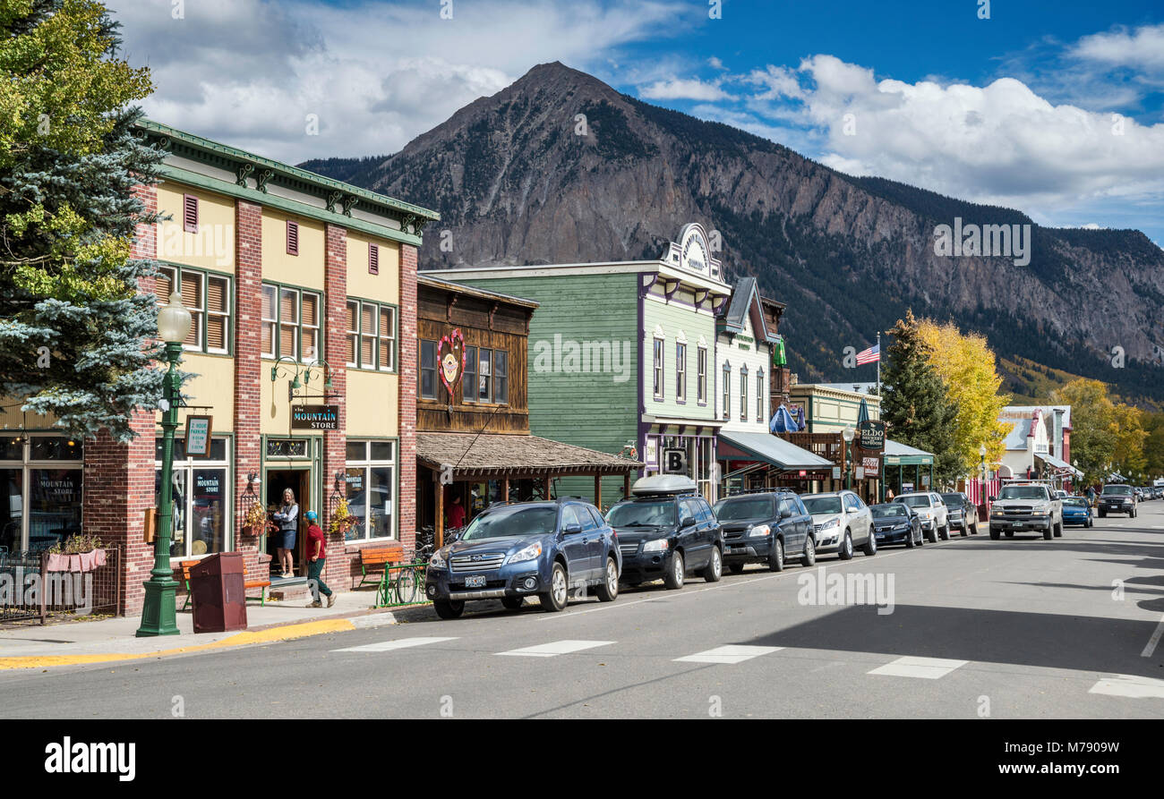 Negozi a Elk Avenue in Crested Butte, Colorado, STATI UNITI D'AMERICA Foto Stock