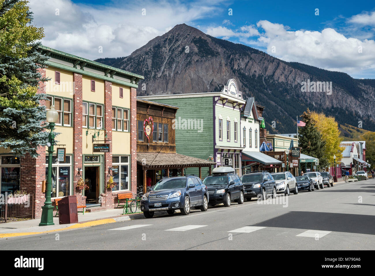 Negozi a Elk Avenue in Crested Butte, Colorado, STATI UNITI D'AMERICA Foto Stock