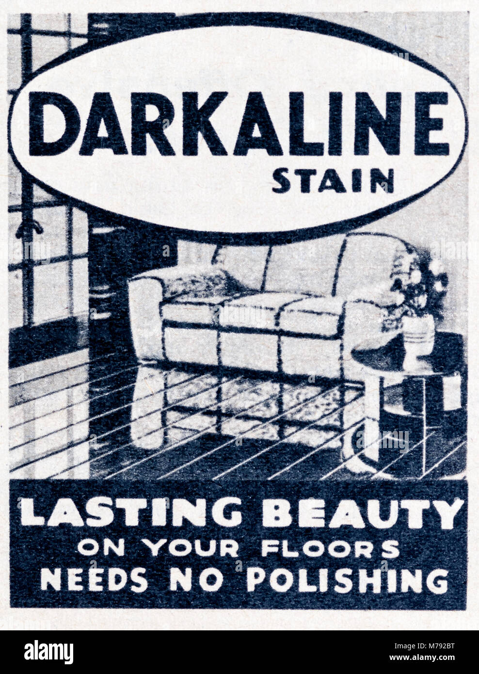 Un 1950 annuncio rivista pubblicità pavimento Darkaline macchia. Foto Stock