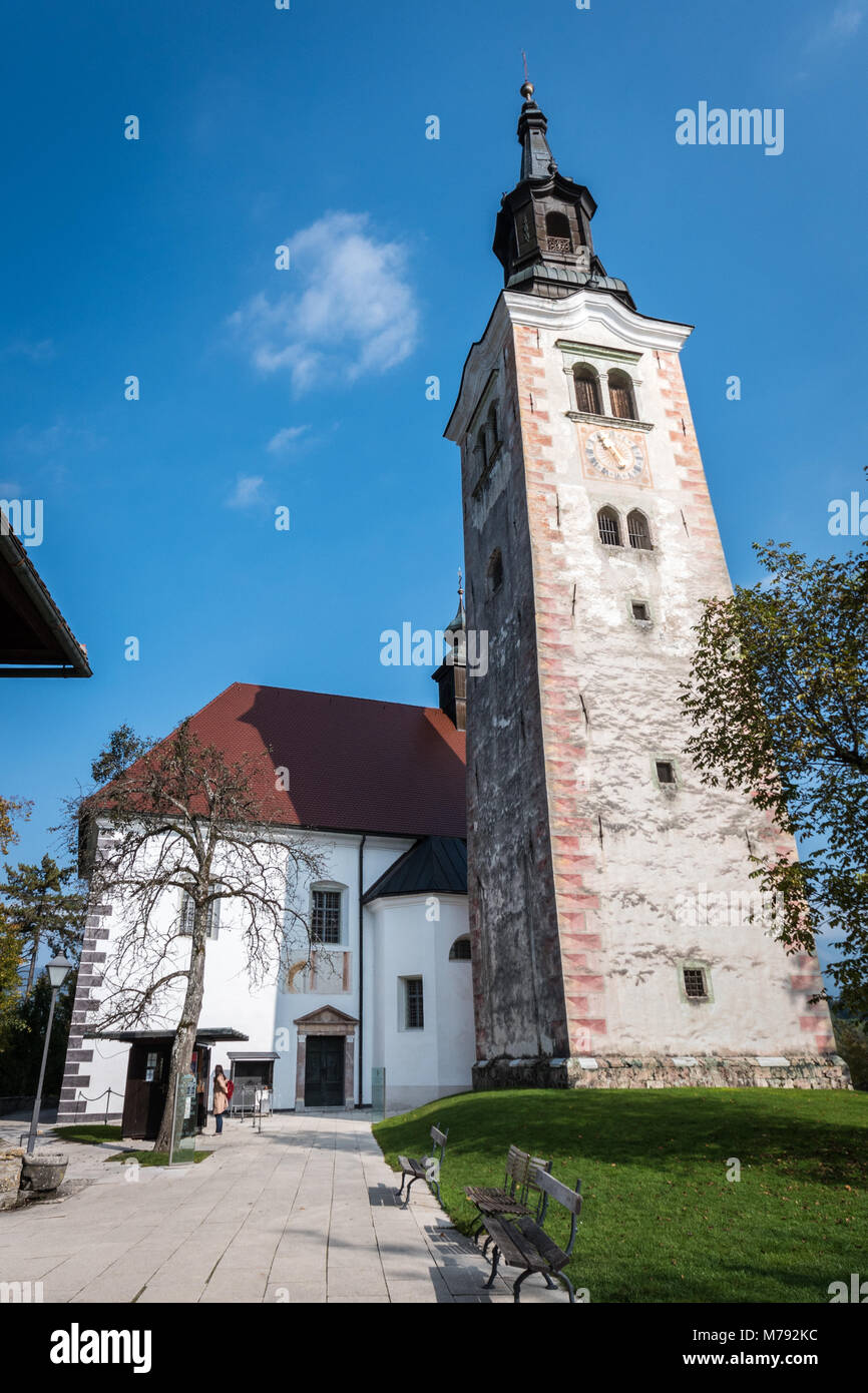 Chiesa di pellegrinaggio dell Assunzione di Maria, il lago di Bled Slovenia Foto Stock