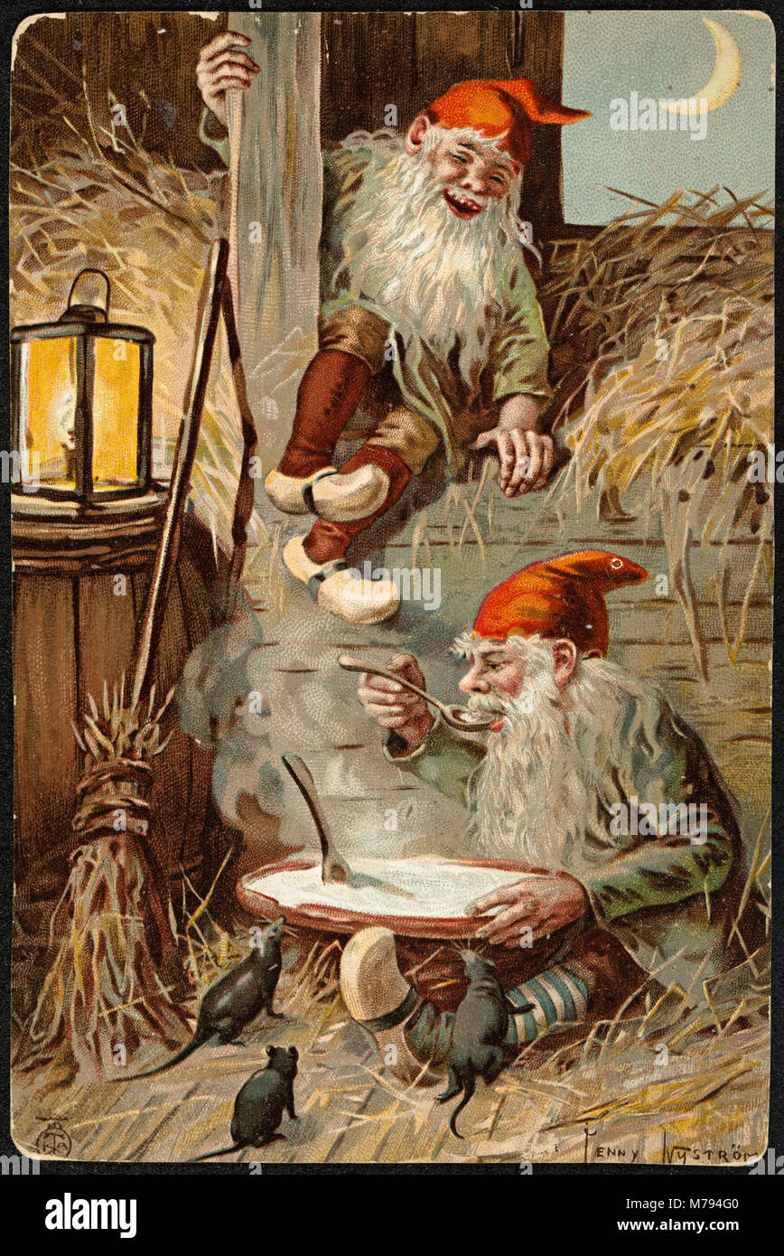 Un'illustrazione natalizia di Jenny Nyström, famosa per la sua rappresentazione di scene di festa, che mostra le tradizionali immagini natalizie attraverso opere d'arte dettagliate e vivaci. Foto Stock