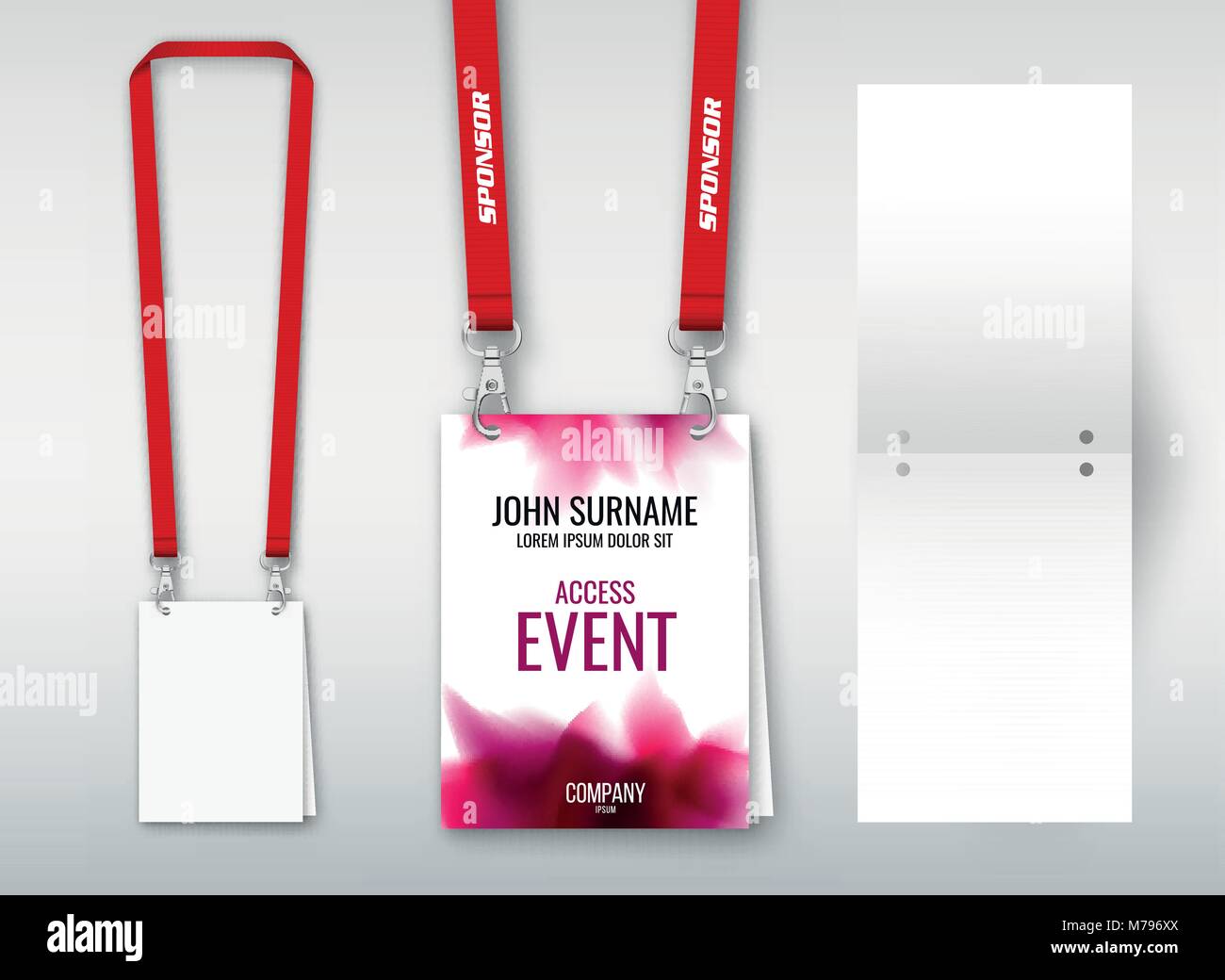Design del foro doppio cordino. Esempio con doppia scheda Programma. ID di accesso per congressi, eventi, mostre e fiere. Illustrazione Vettoriale di cordino. Illustrazione Vettoriale