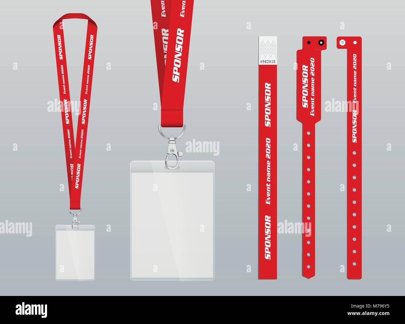 Illustrazione Vettoriale di cordino e braccialetti di identificazione e di accesso agli eventi. La sicurezza e gli elementi di comando. Cinturini e braccialetti con luogo Illustrazione Vettoriale