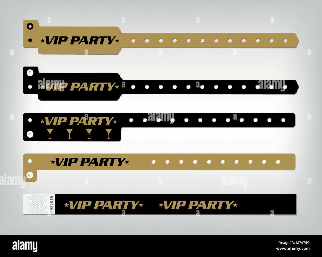 Mockup di differenti tipi di bracciale. Adatto per accesso di sicurezza, di controllo o di identificazione presso gli eventi. Modello di vettore per i vostri disegni. Esempio in Illustrazione Vettoriale