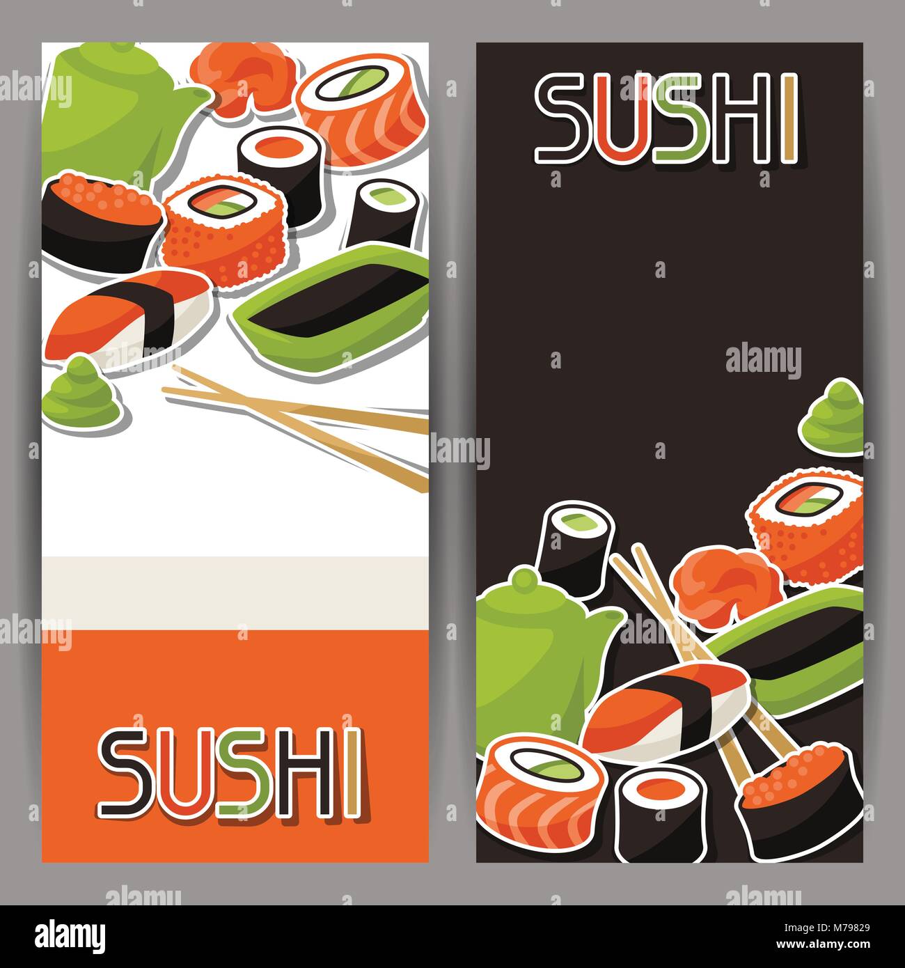 Striscioni con sushi. Illustrazione Vettoriale