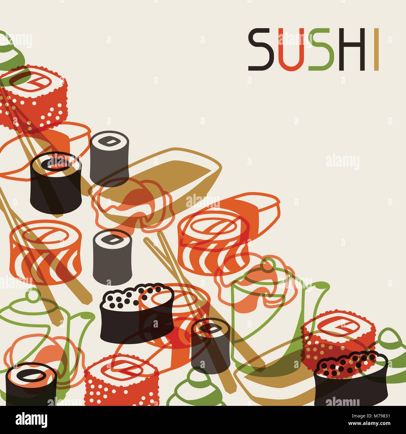 Sfondo con sushi. Illustrazione Vettoriale