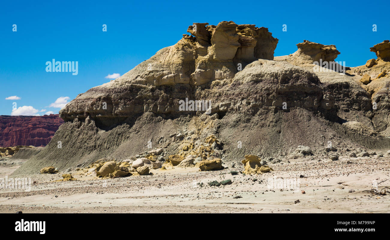 Paesaggio di pietra e pietra naturale formazioni a Ischigualasto Parco Provinciale, il nord-ovest Argentina Foto Stock