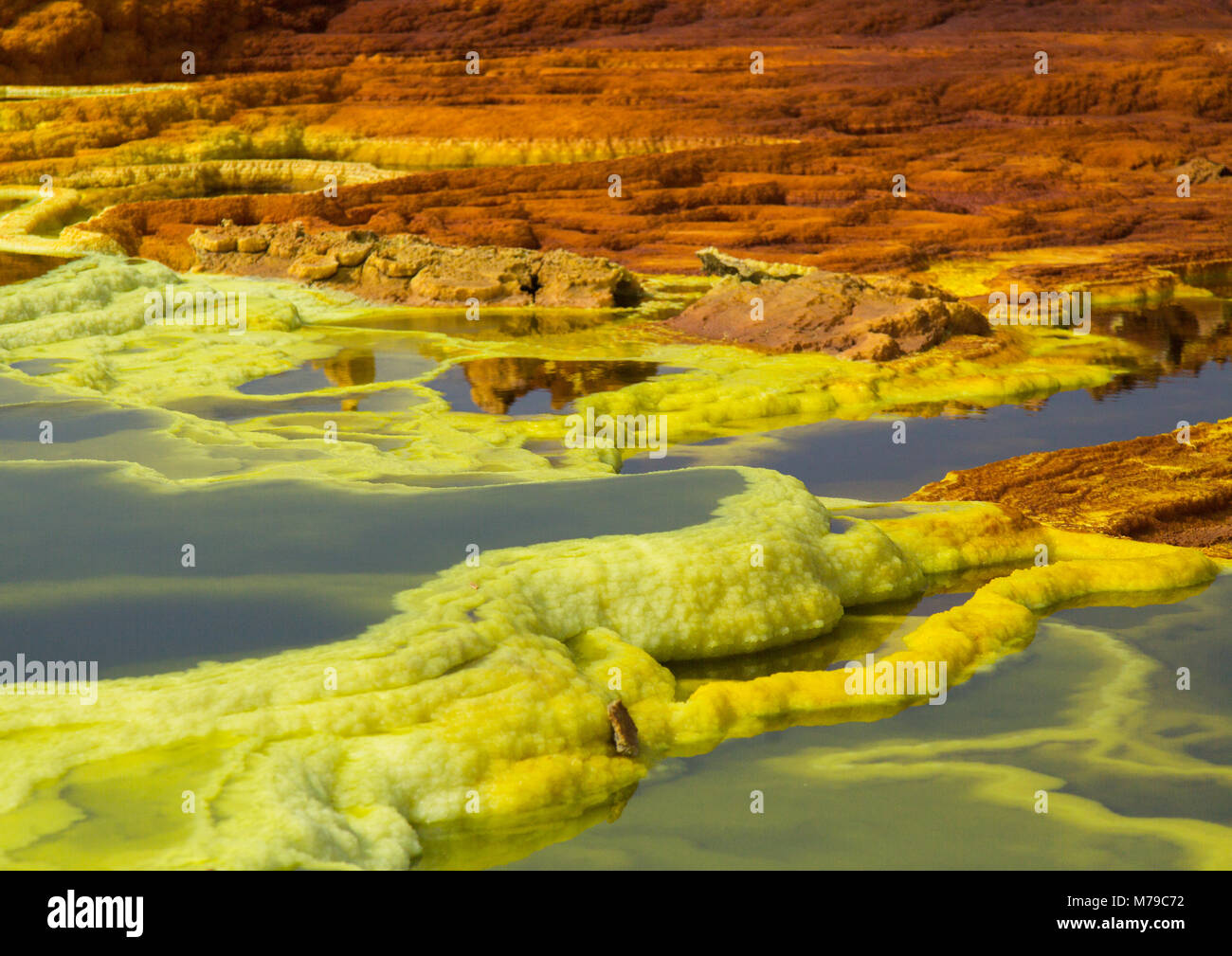 Il colorato paesaggio vulcanico di Dallol nella depressione di Danakil, regione di Afar, Dallol, Etiopia Foto Stock