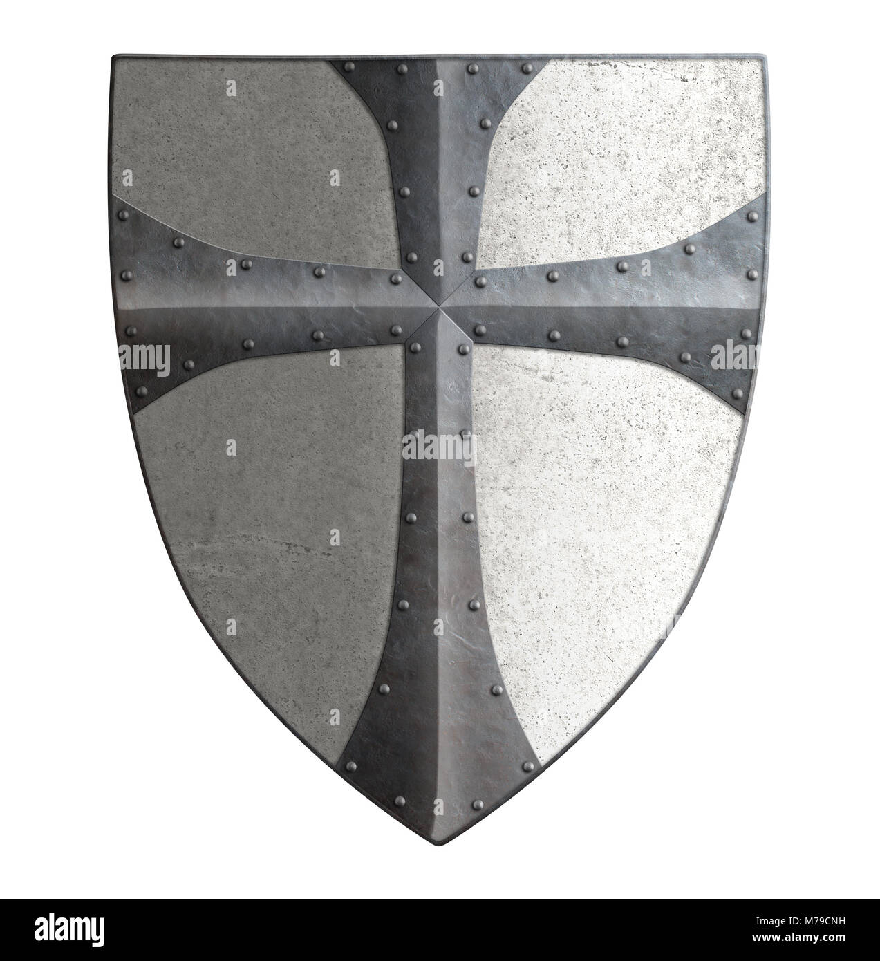 Antico templare crociato o la protezione in metallo isolato su bianco Foto Stock